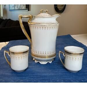 Antique Vtg Imperial Crown China Vienna Austria Tea Coffee Chocolate Pot 2 Cups